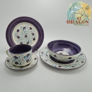 Puesto de Vajilla - Cerámicas el Dragon, - ceramica de el Carmen de Viboral - decoración cami morada