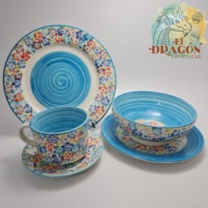 Puesto de Vajilla - Cerámicas el Dragon, - ceramica de el Carmen de Viboral - decoración hortensia Azul