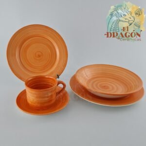 Puesto de Vajilla - Cerámicas el Dragon, - ceramica de el Carmen de Viboral - decoración Monocolor Naranja