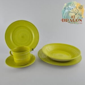 Puesto de Vajilla - Cerámicas el Dragon, - ceramica de el Carmen de Viboral - decoración Monocolor Verde Limon