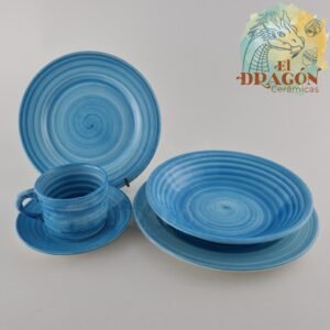 Puesto de Vajilla - Cerámicas el Dragon, - ceramica de el Carmen de Viboral - decoración Monocolor Azul