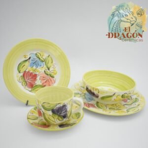 Puesto de Vajilla - Cerámicas el Dragon, - ceramica de el Carmen de Viboral - decoración Primavera Verde Limon